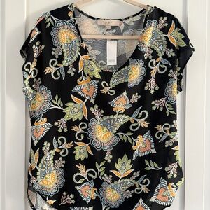 NWT LOFT Paisley Floral Navy Short Sleeve Top XS $50 retail